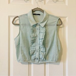 NWT - JF Lefon ruffled button down tank top sz S